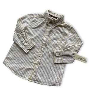 Cherokee Boys Shirt Size 3T Yellow Gray White Stripe Oxford Button Up Front NEW
